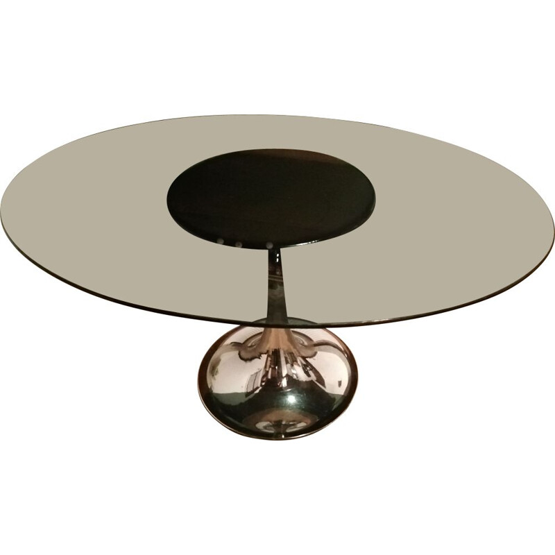 Vintage oval table in smoked glass by Gastone Rinaldi, 1970