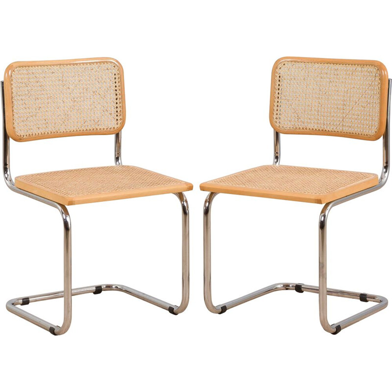 Pair of Italian vintage Cesca chairs in beechwood by Marcel Breuer, 1980s