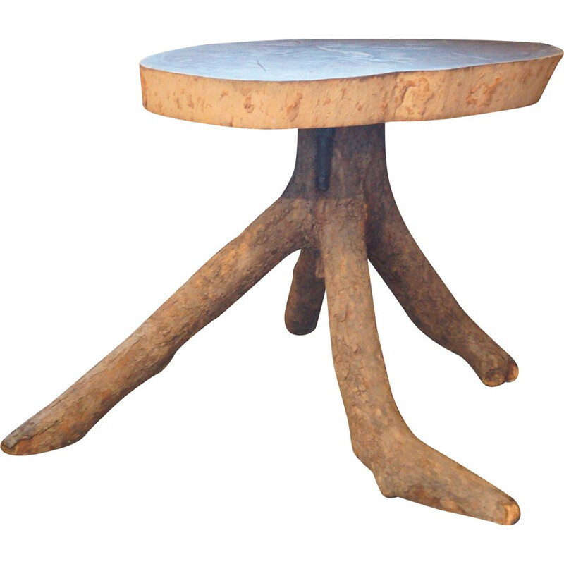 Vintage Brutalist table in solid wood, 1950