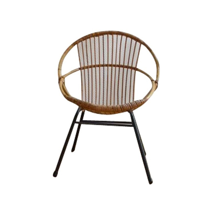 Vintage armchair in rattan and metal - 1950s