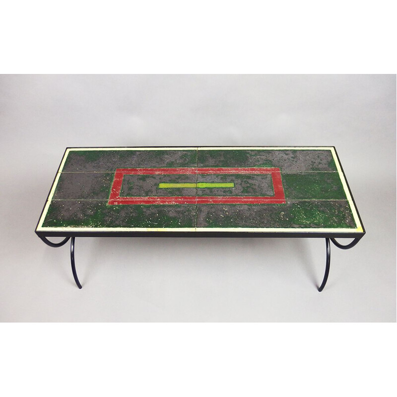 Vintage coffee table with steel frame by Adnet, 1950