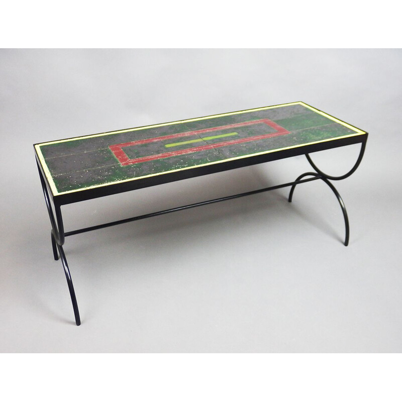 Vintage coffee table with steel frame by Adnet, 1950