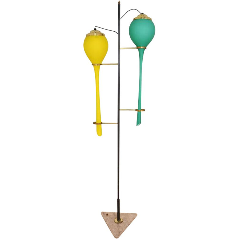 Vintage Stilnovo floor lamp with double opaline blown glass