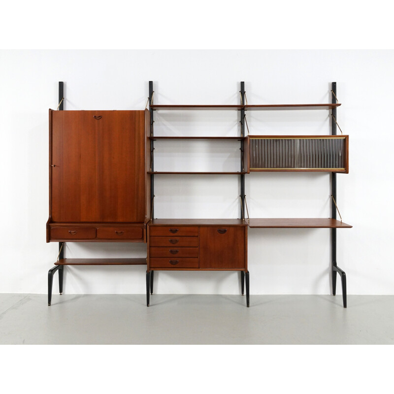 Wébé wall unit in teak and glass, Louis VAN TEEFFELEN - 1950s