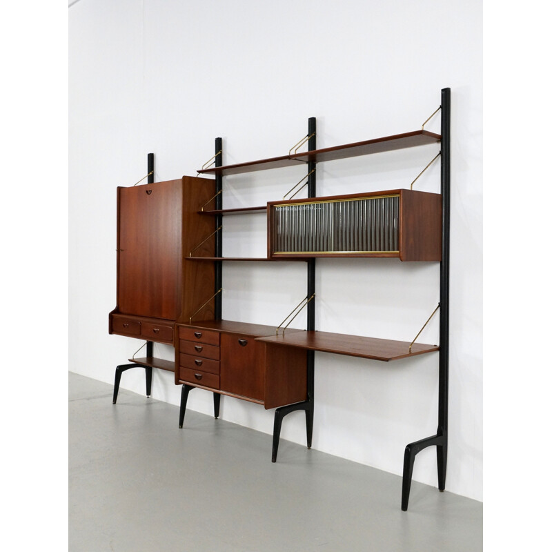 Wébé wall unit in teak and glass, Louis VAN TEEFFELEN - 1950s