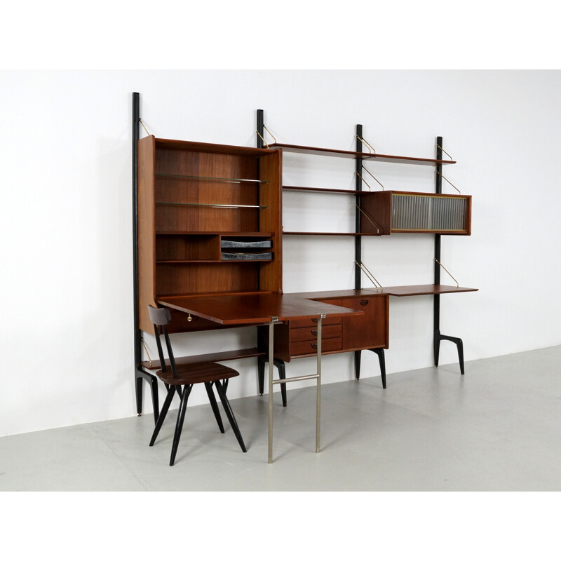 Wébé wall unit in teak and glass, Louis VAN TEEFFELEN - 1950s