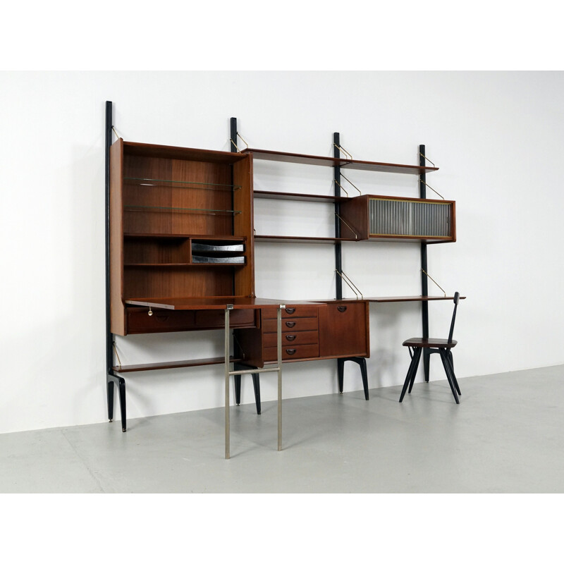 Wébé wall unit in teak and glass, Louis VAN TEEFFELEN - 1950s