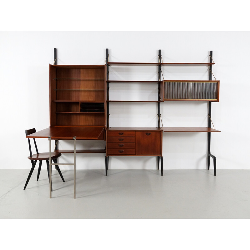 Wébé wall unit in teak and glass, Louis VAN TEEFFELEN - 1950s