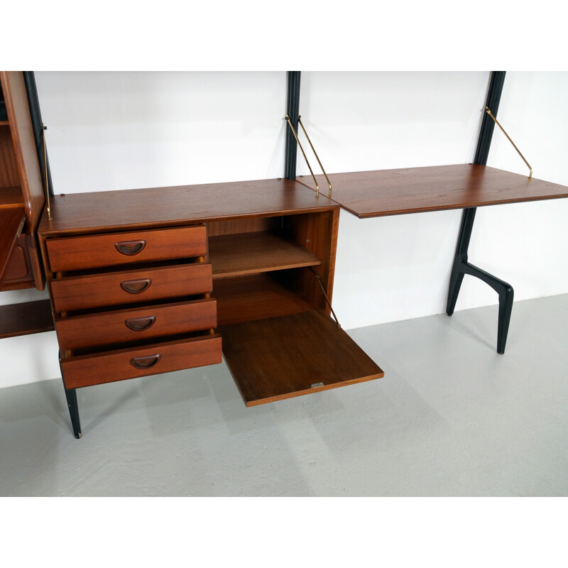 Wébé wall unit in teak and glass, Louis VAN TEEFFELEN - 1950s