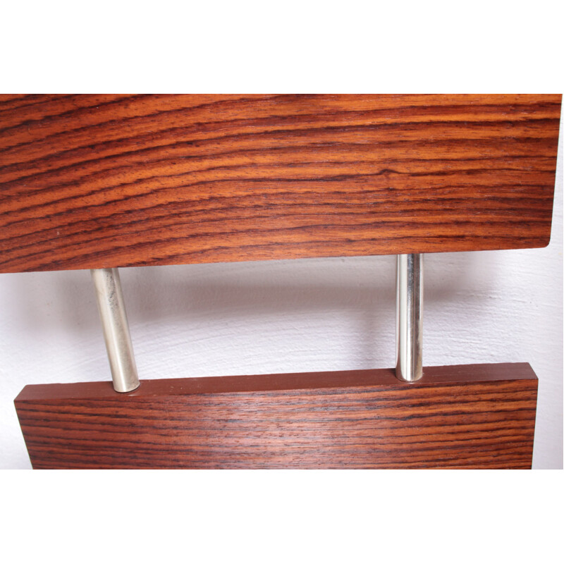 Vintage rosewood wall coat rack with hat shelf, 1960s