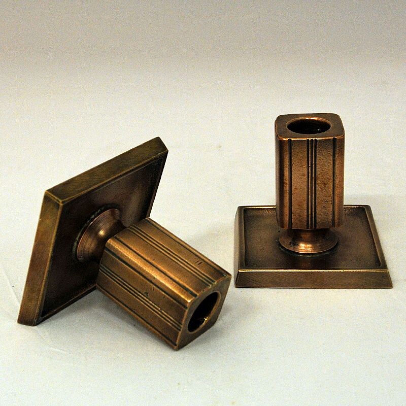 Pair of vintage bronze candlesticks by Gab, Sweden 1930s