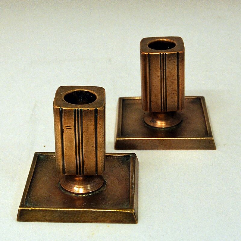Pair of vintage bronze candlesticks by Gab, Sweden 1930s