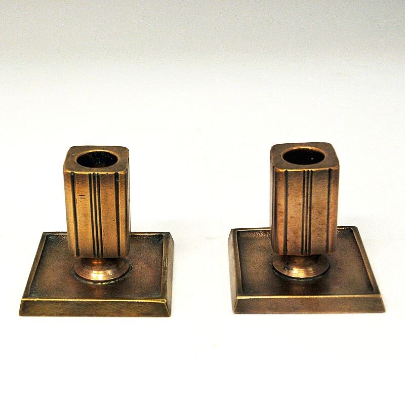 Pair of vintage bronze candlesticks by Gab, Sweden 1930s