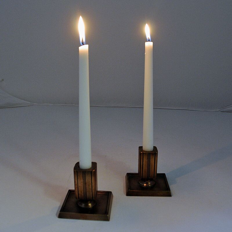 Pair of vintage bronze candlesticks by Gab, Sweden 1930s