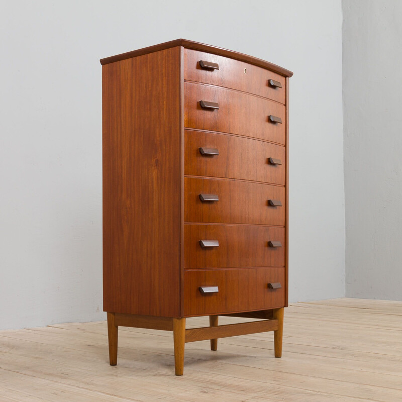 Vintage curved front Danish chest of drawers, 1960s