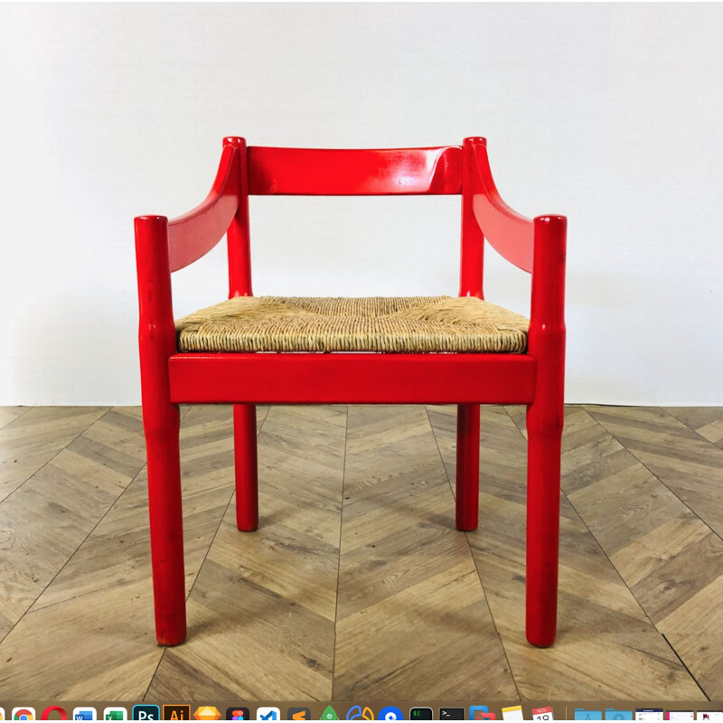 Vintage Carimate red armchair by Vico Magistretti for Cassina, Italy 1960s