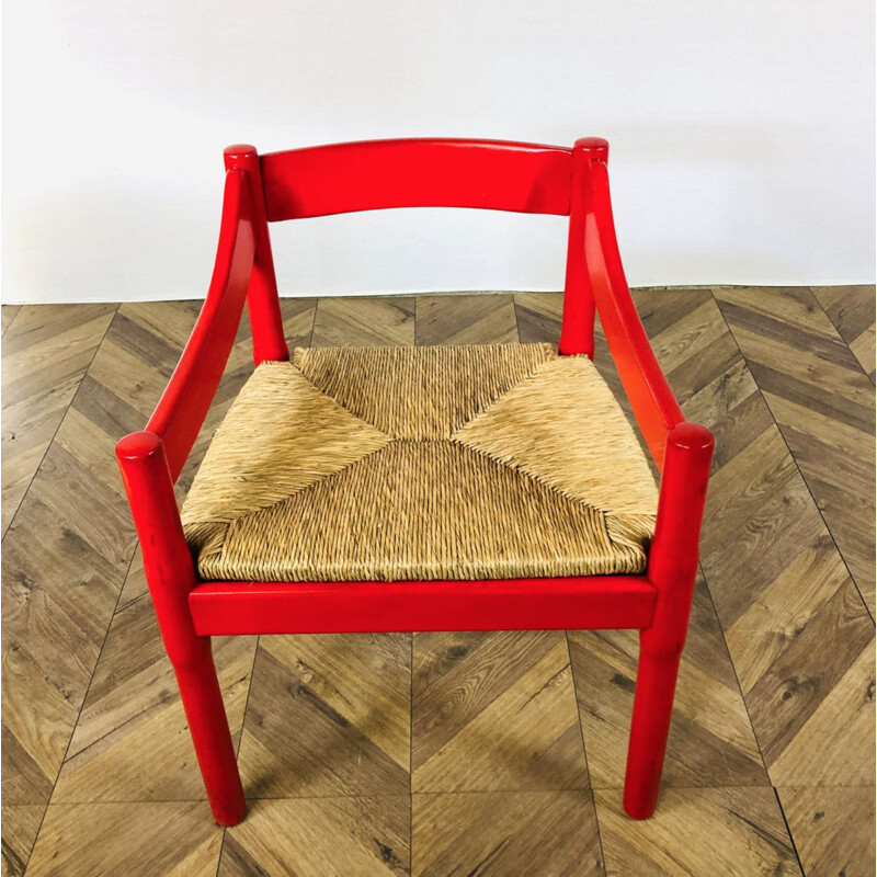 Vintage Carimate red armchair by Vico Magistretti for Cassina, Italy 1960s