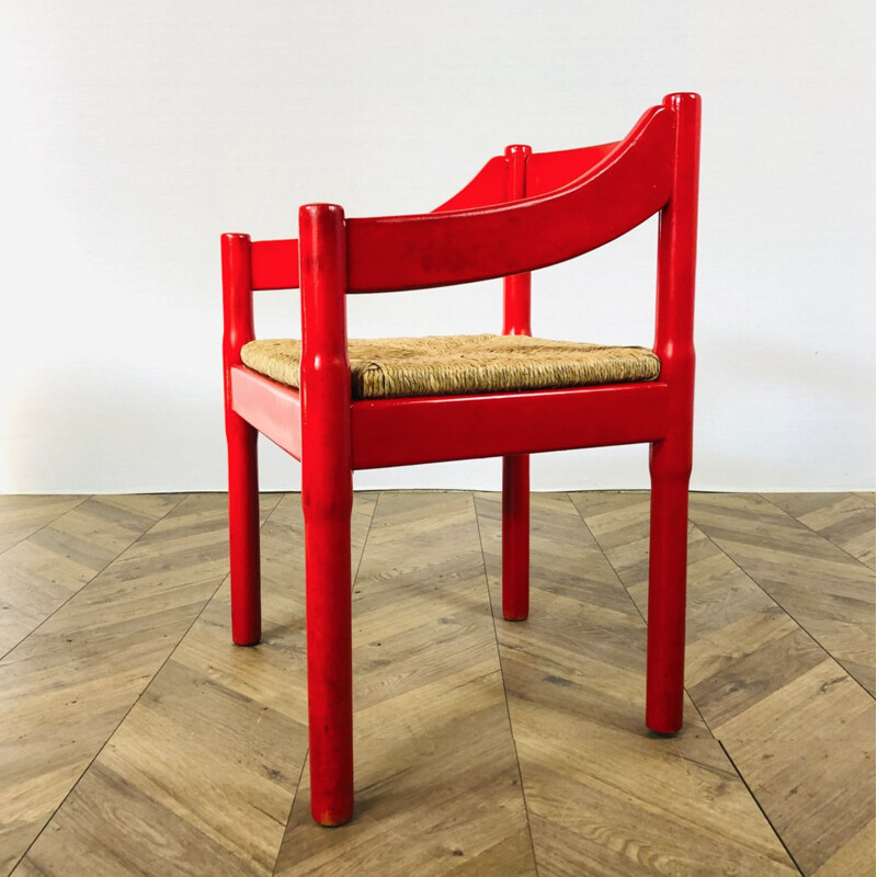 Vintage Carimate red armchair by Vico Magistretti for Cassina, Italy 1960s