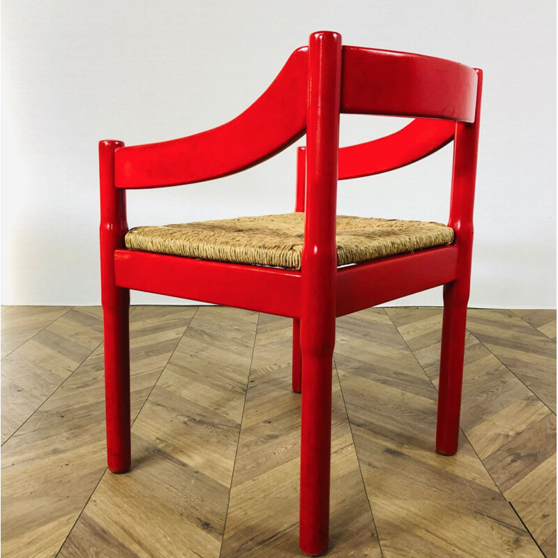 Vintage Carimate red armchair by Vico Magistretti for Cassina, Italy 1960s