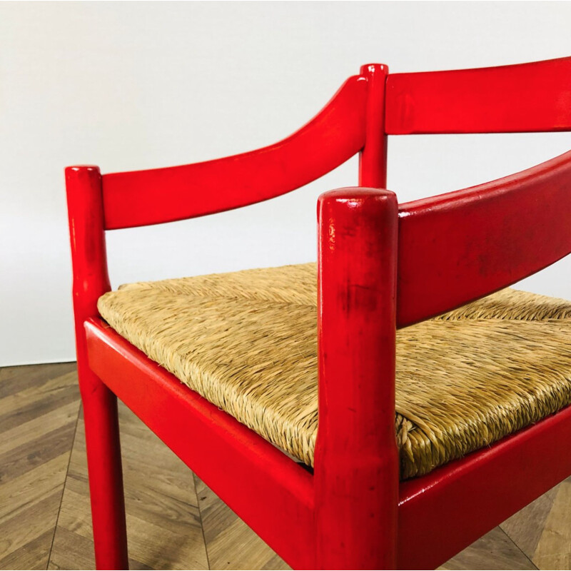 Vintage Carimate red armchair by Vico Magistretti for Cassina, Italy 1960s