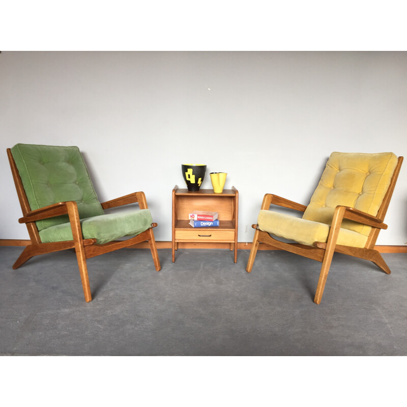 Pair of "FS 105" Airborne armchairs, Pierre GUARICHE  - 1950s