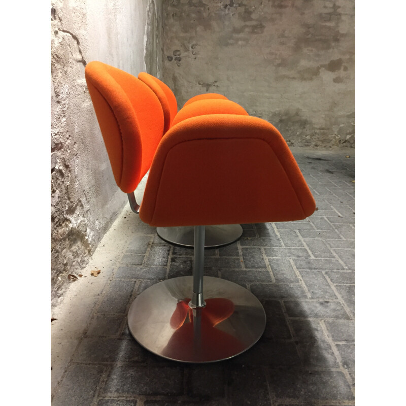 Pair of Artifort little "tulip" chairs in orange fabric, Pierre PAULIN - 1980s