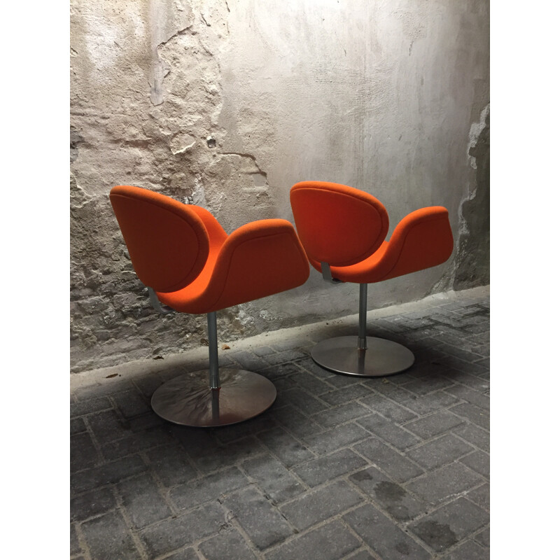 Pair of Artifort little "tulip" chairs in orange fabric, Pierre PAULIN - 1980s