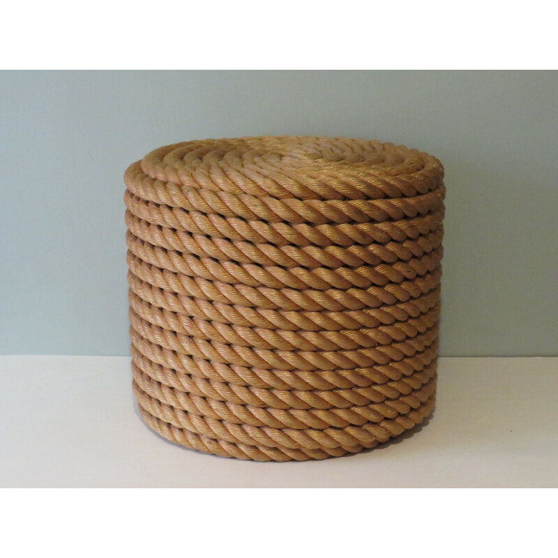 Vintage side table in thick natural cord, France 1970s