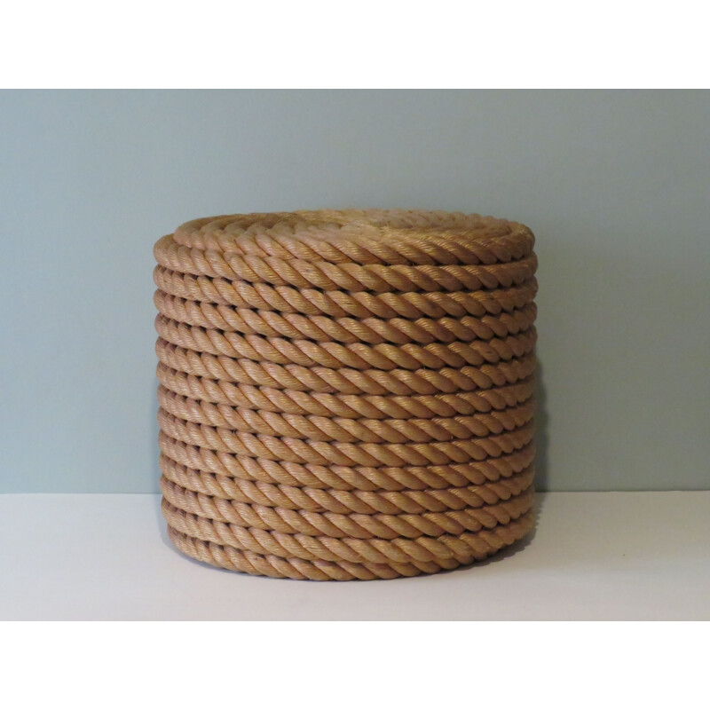 Vintage side table in thick natural cord, France 1970s