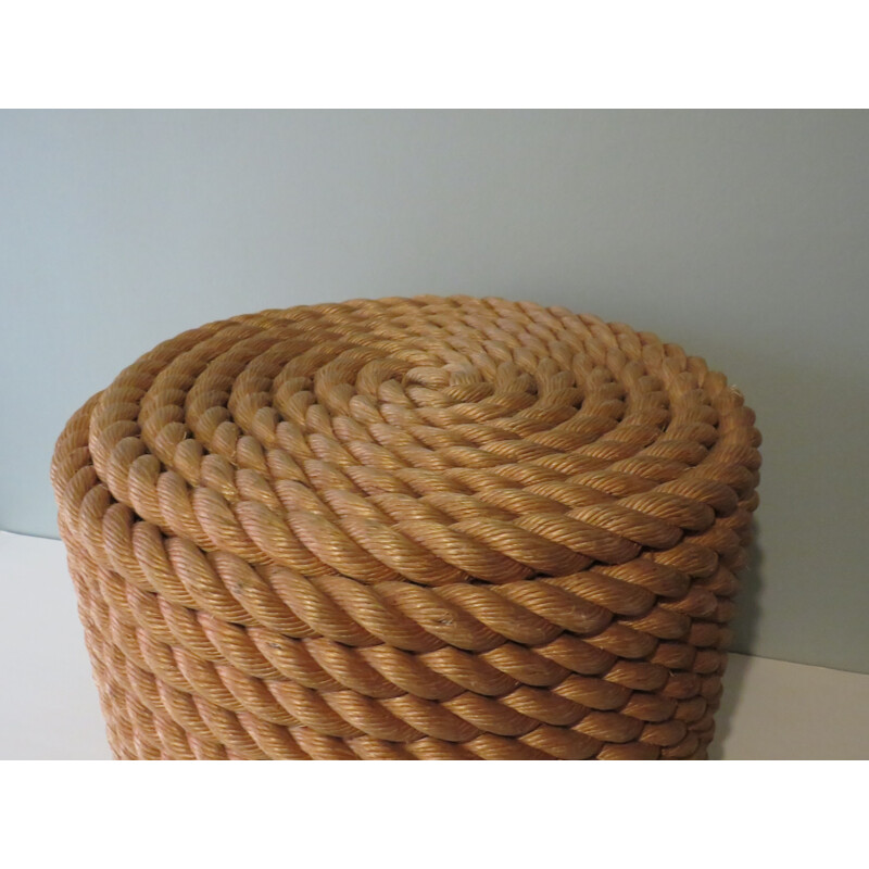 Vintage side table in thick natural cord, France 1970s