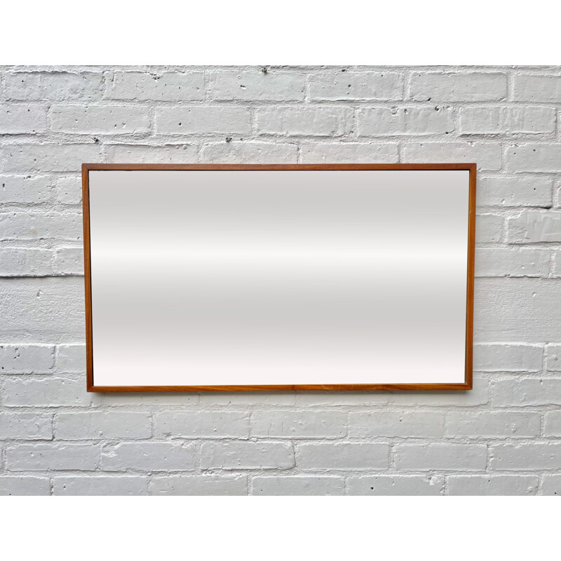 Vintage rectangular wall mirror teak frame