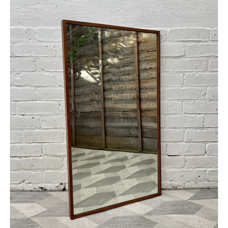 Vintage rectangular wall mirror teak frame