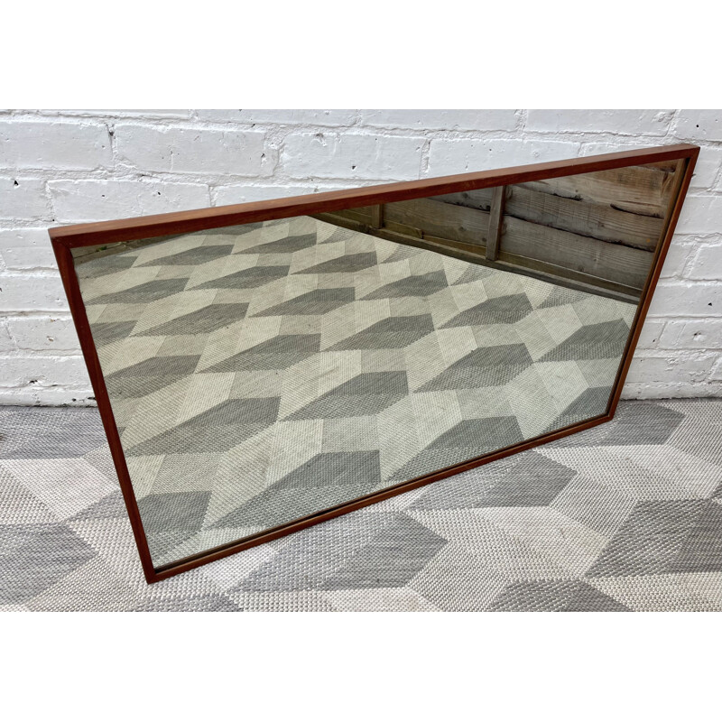 Vintage rectangular wall mirror teak frame