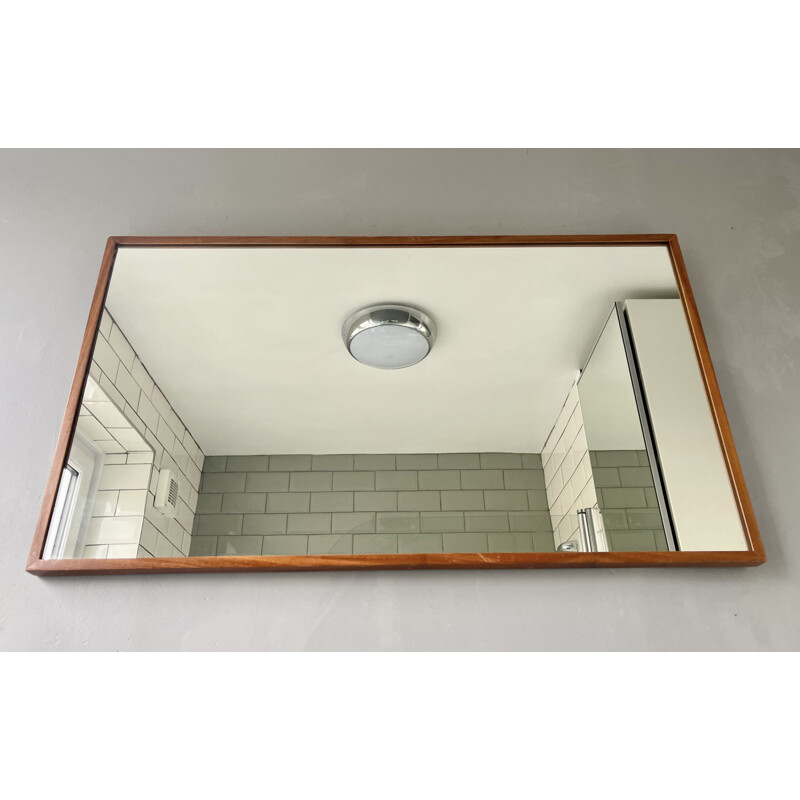 Vintage rectangular wall mirror teak frame