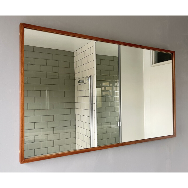 Vintage rectangular wall mirror teak frame