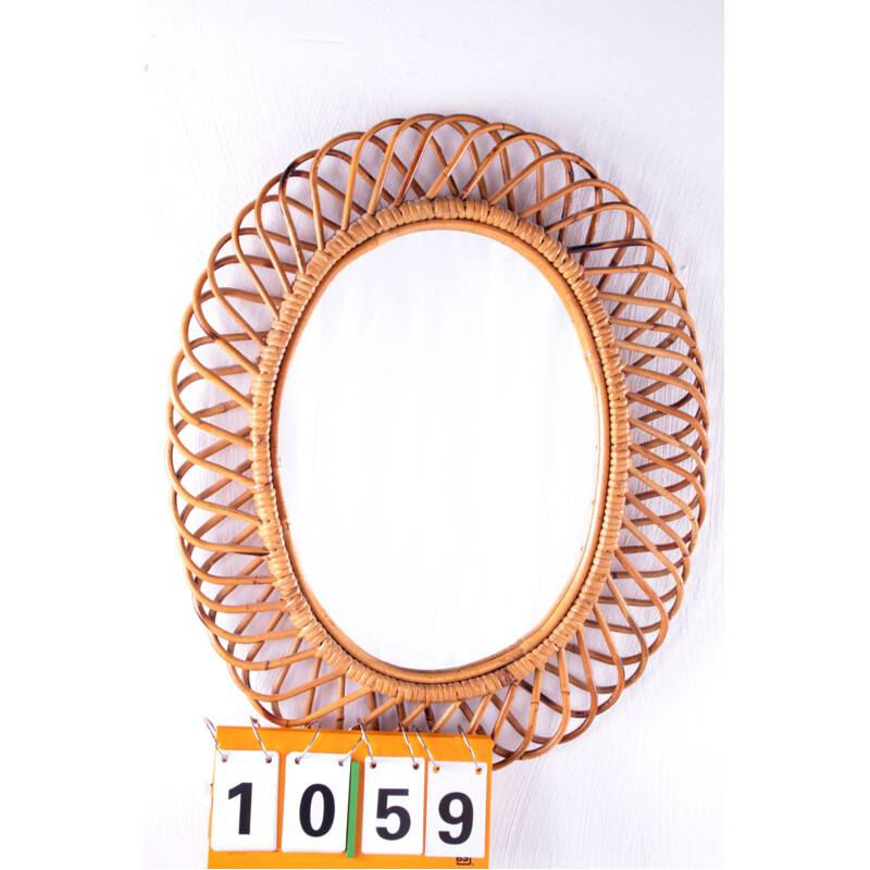 Bamboo vintage mirror oval, 1960s