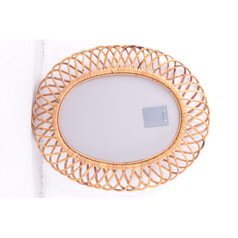 Bamboo vintage mirror oval, 1960s