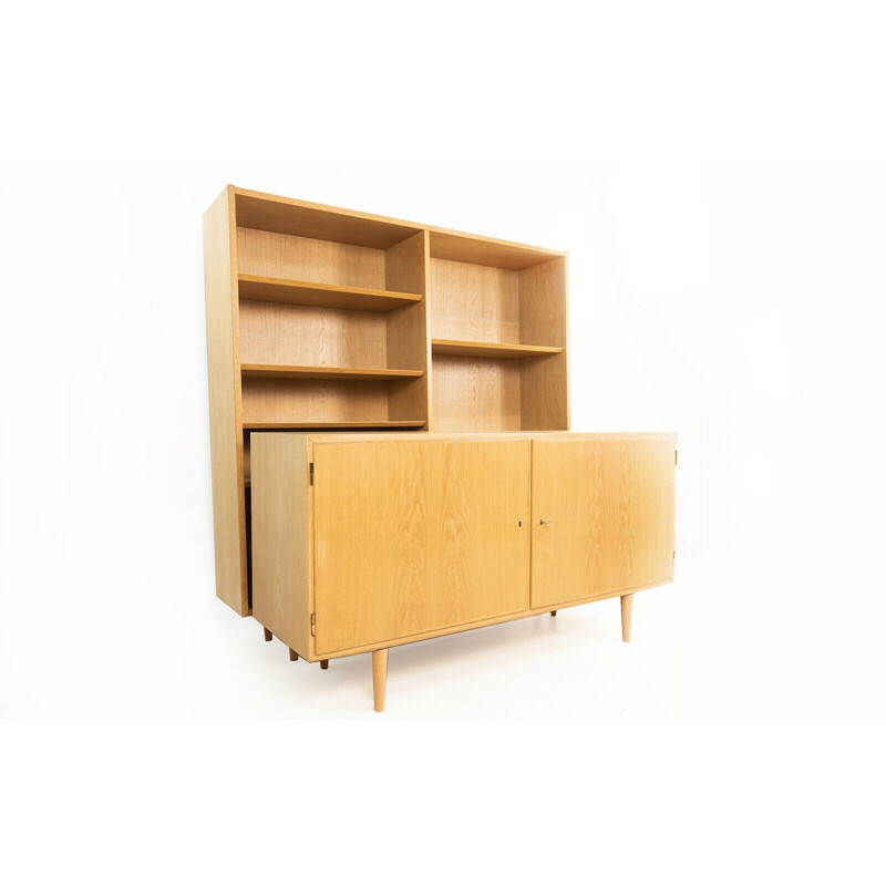 Mid century Danish Hundevad blonde oakwood bookcase & sideboard set, 1970s