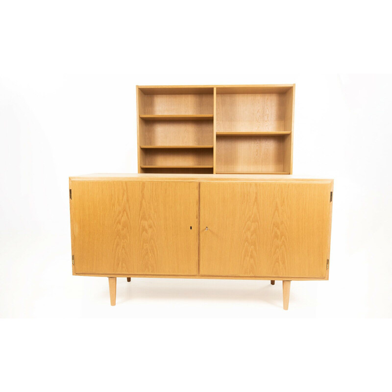 Mid century Danish Hundevad blonde oakwood bookcase & sideboard set, 1970s