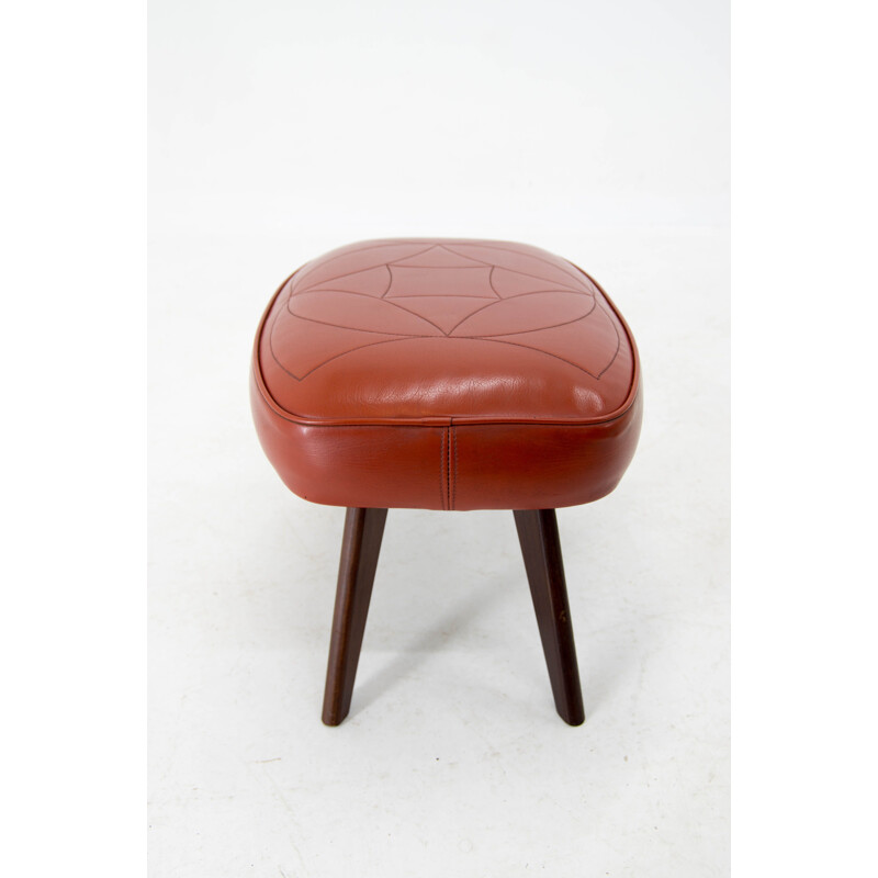 Vintage footrest in teak and red leather, Denmark 1960s