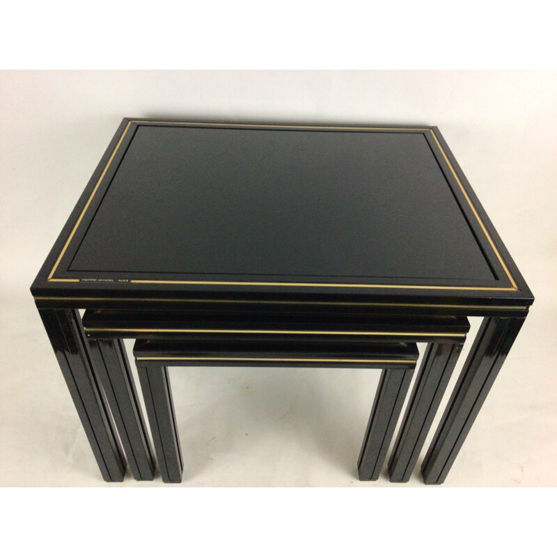 Vintage black and gold metal nesting tables by Pierre Vandel, 1970