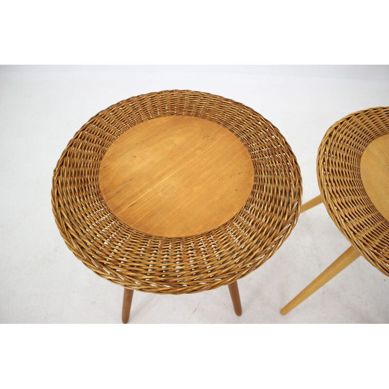 Pair of vintage wooden side tables by Uluv, Czechoslovakia 1970
