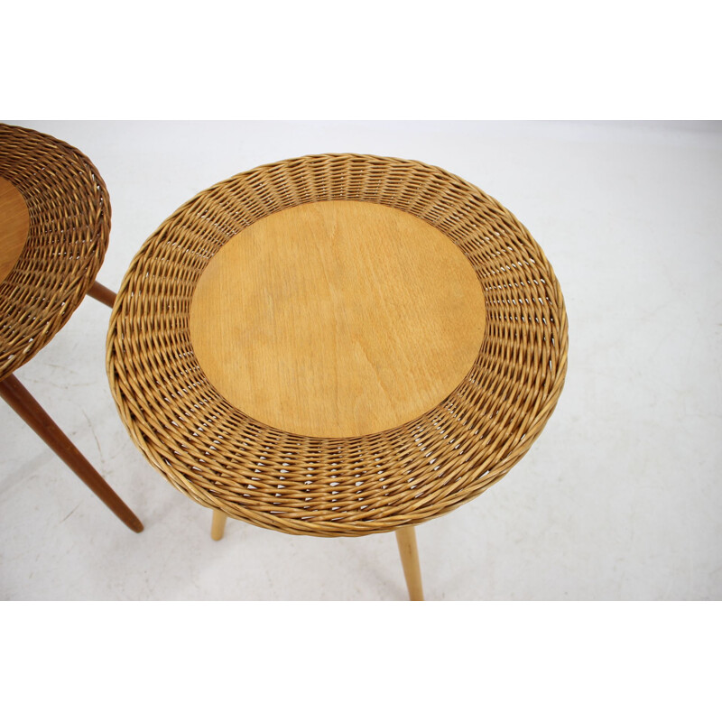 Pair of vintage wooden side tables by Uluv, Czechoslovakia 1970