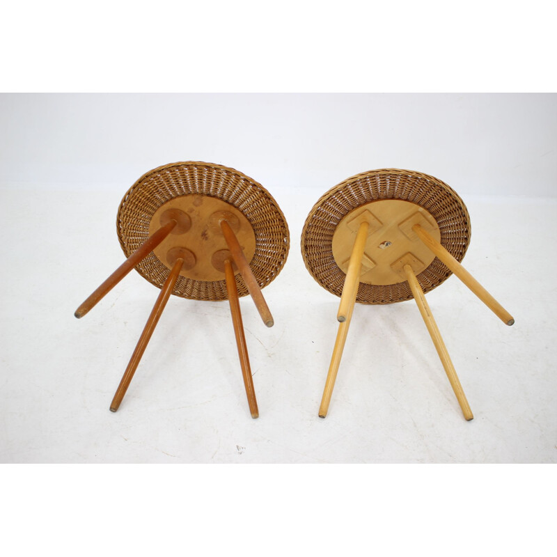 Pair of vintage wooden side tables by Uluv, Czechoslovakia 1970