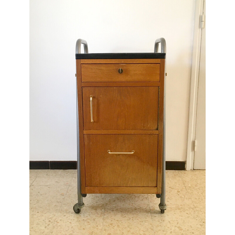 Vintage oakwood architect's trolley, 1950