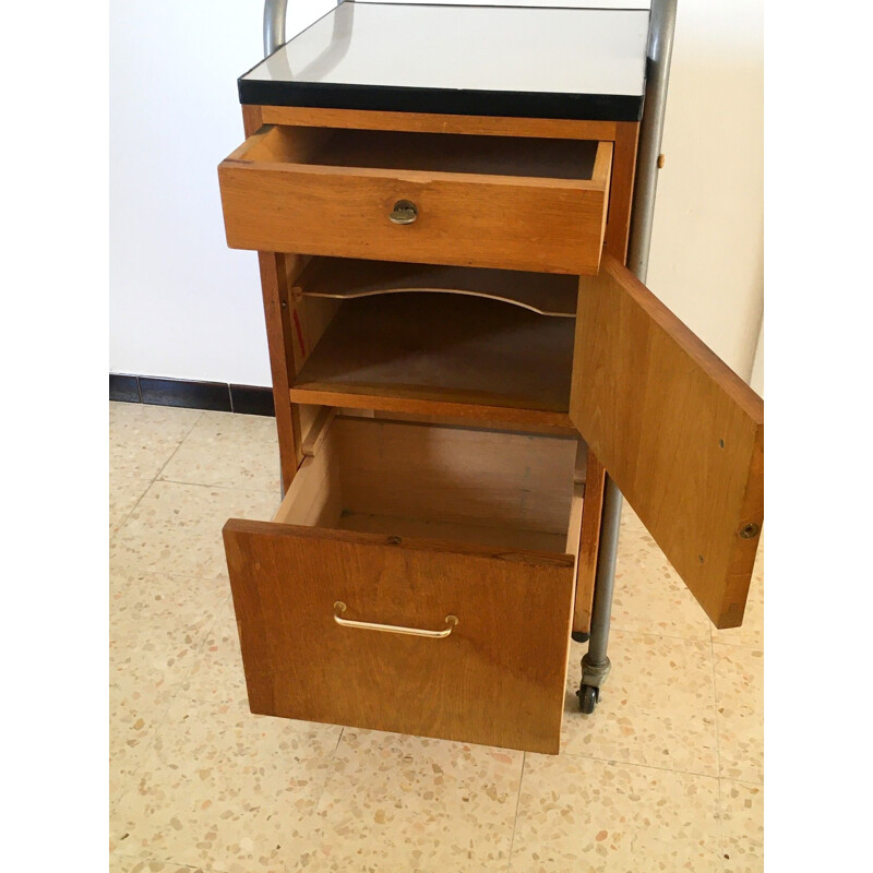 Vintage oakwood architect's trolley, 1950