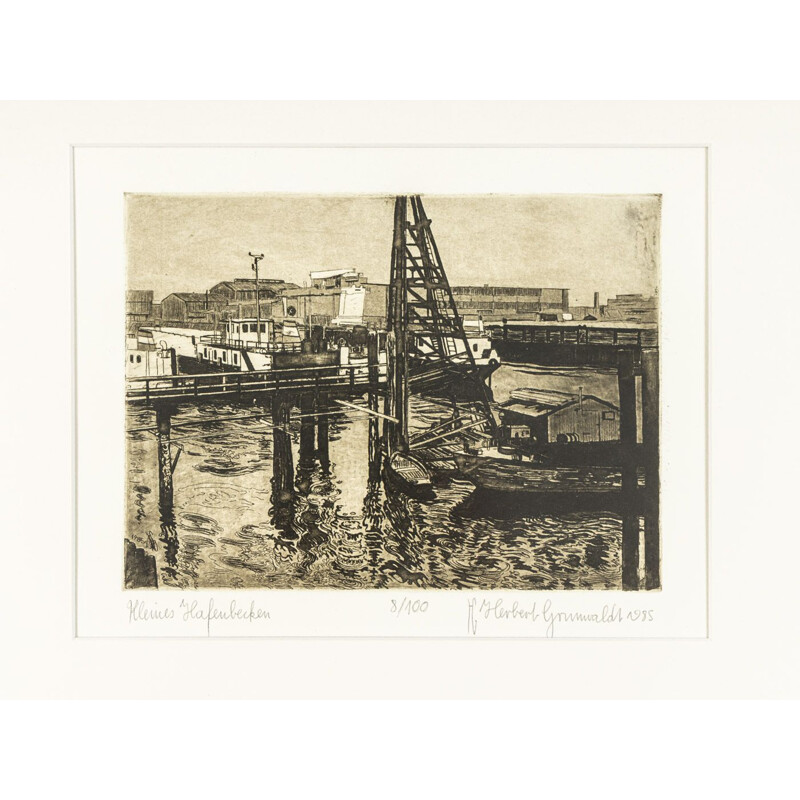 BW vintage paper engraving of Kleines Hafenbecken