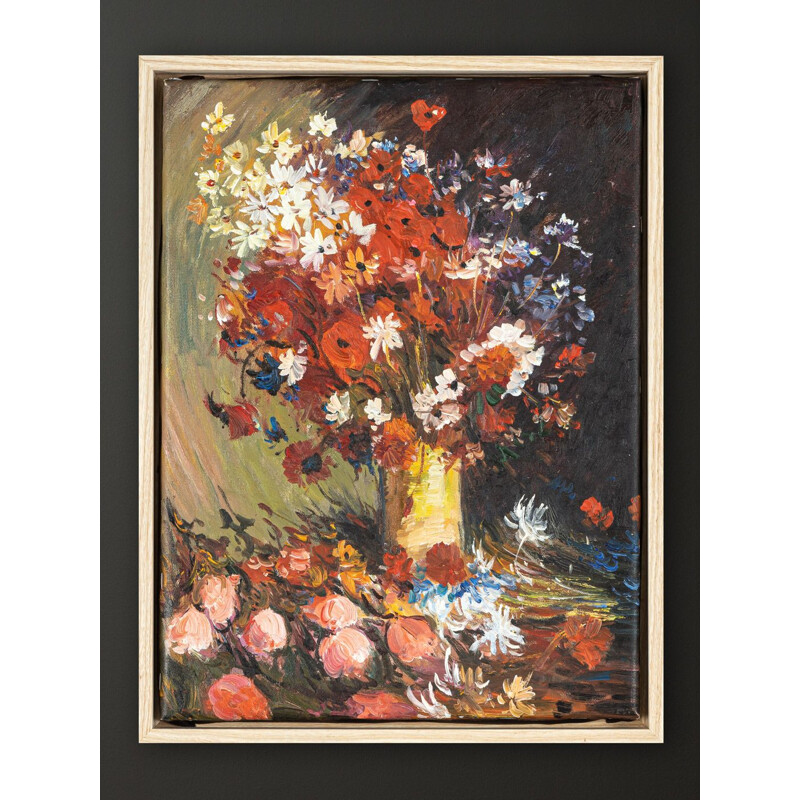 Vintage flower bouquet in oil on canvas