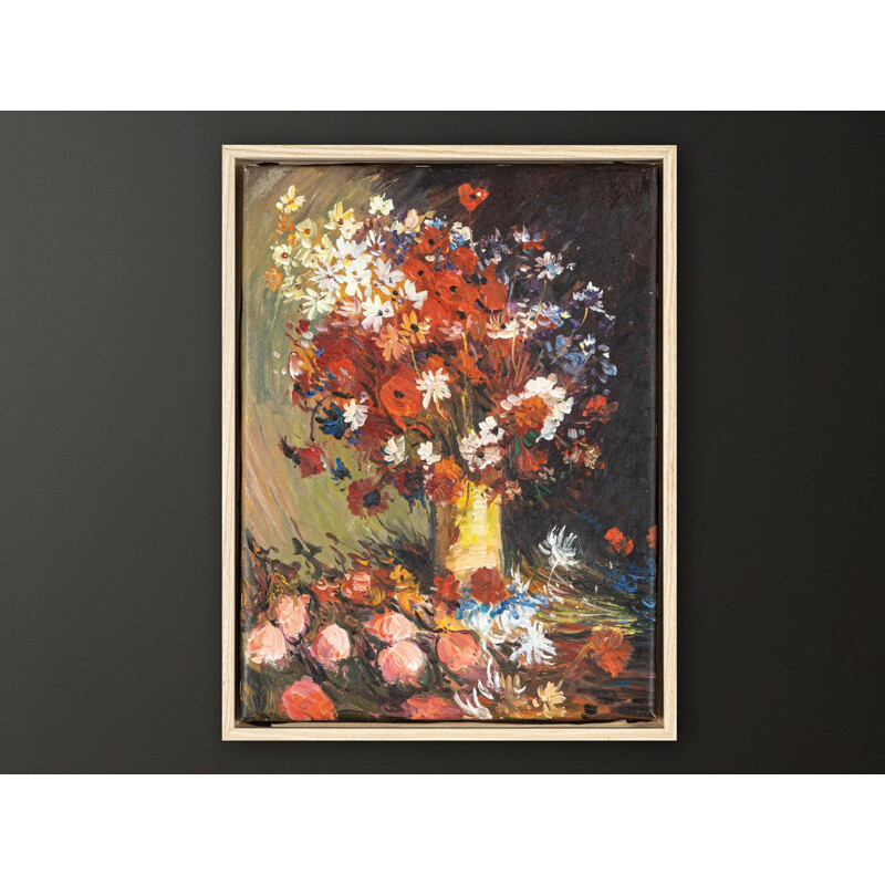 Vintage flower bouquet in oil on canvas