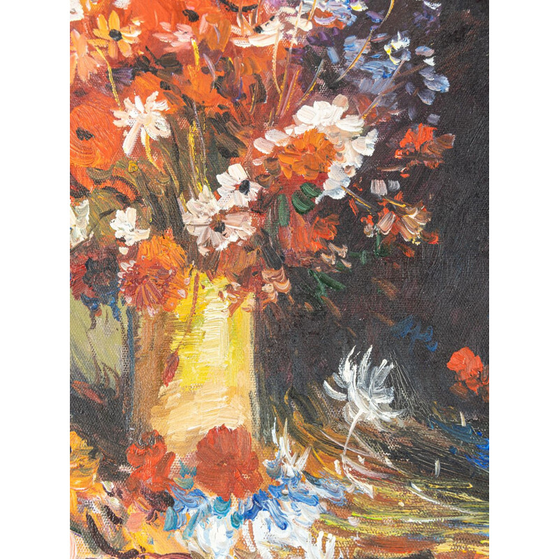 Bouquet de fleurs vintage en huile sur toile